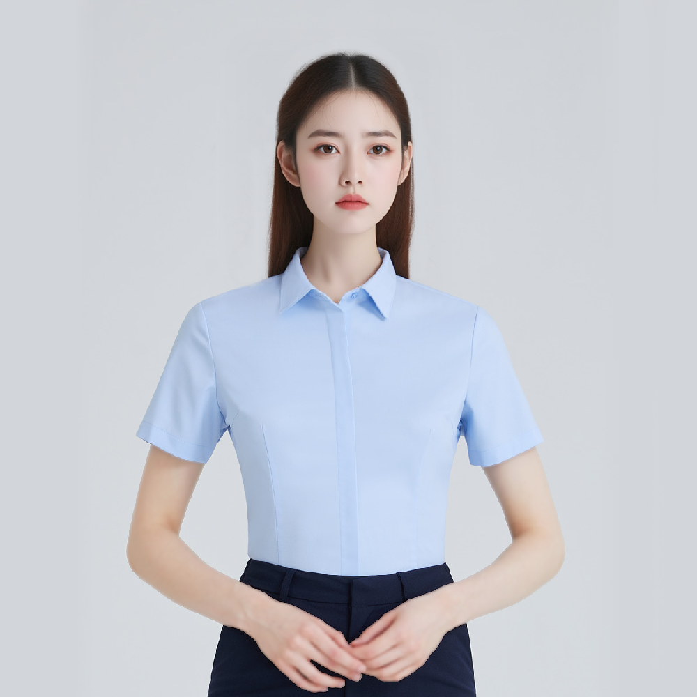 莫代尔淡兰色女款长短袖商务衬衫-商城工具