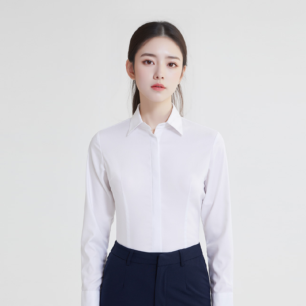 莫代尔白色女长短袖硬领商务衬衫-POLO衫