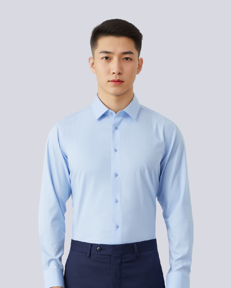 莫代尔淡兰色男款长短袖商务衬衫-POLO衫