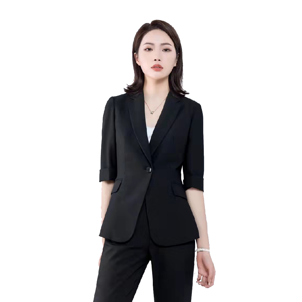 黑色三件套中袖通勤女套装001-POLO衫